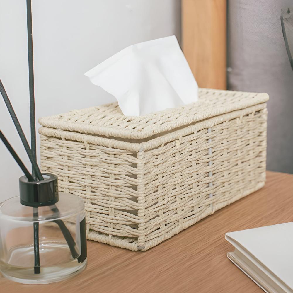 Rotan tissuebox met lederen accenten