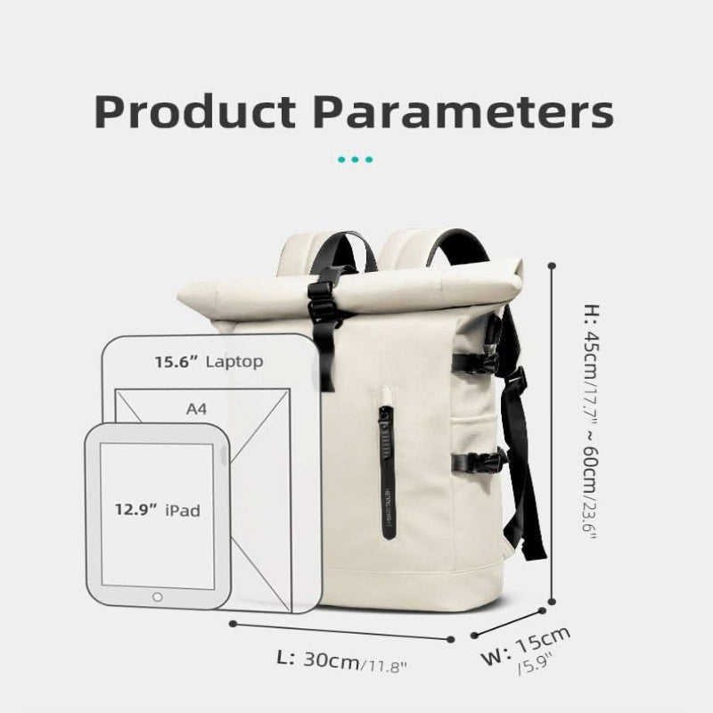 Rolltop waterdichte laptop rugzak