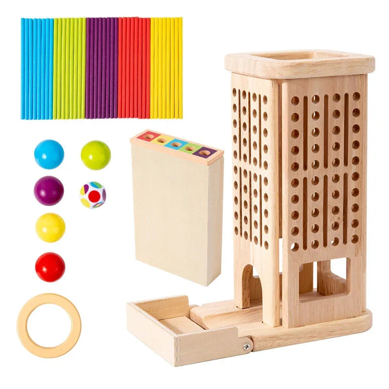 Montessori houten stoktoren spel met dobbelsteen