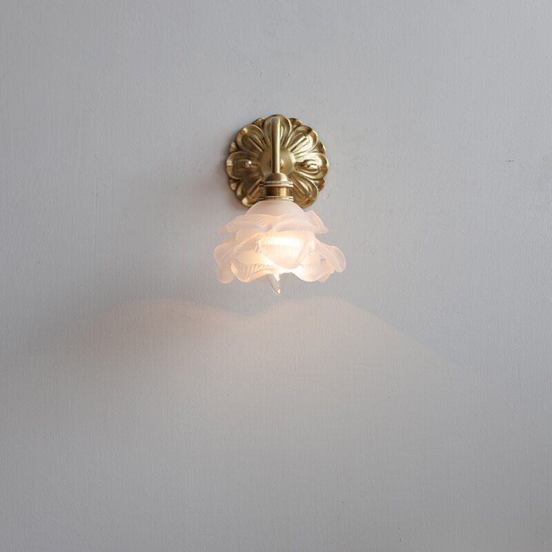 Vintage Koperen Wandlamp Met Matglazen Kap