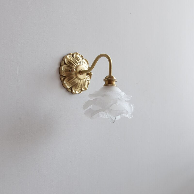 Vintage Koperen Wandlamp Met Matglazen Kap