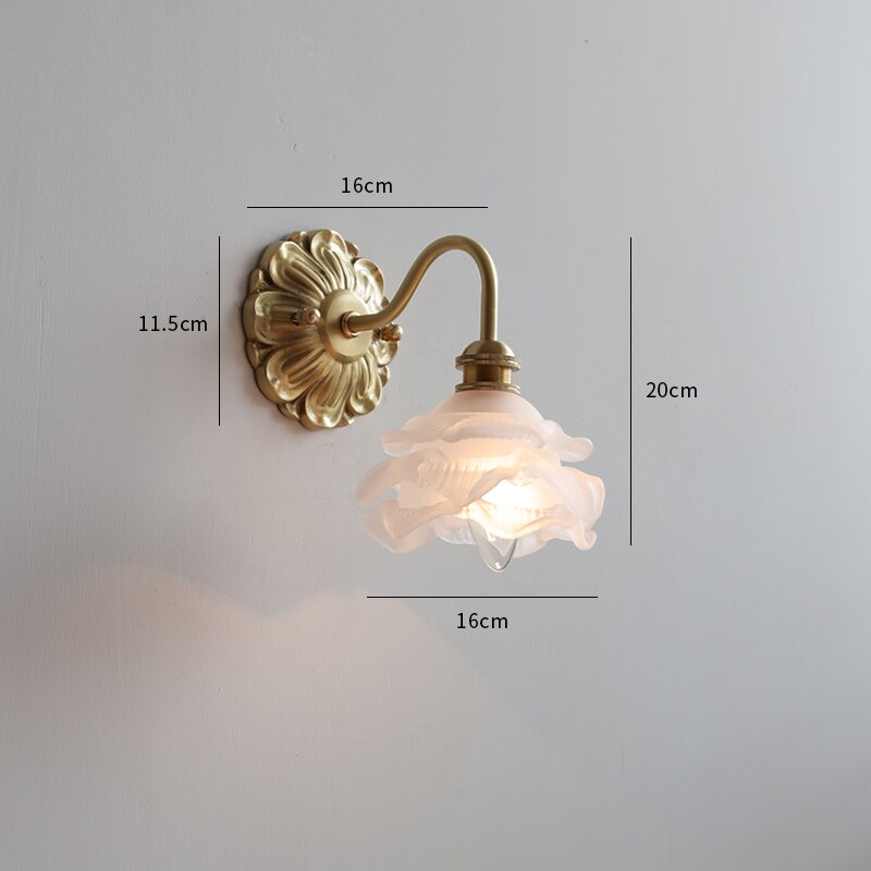Vintage Koperen Wandlamp Met Matglazen Kap