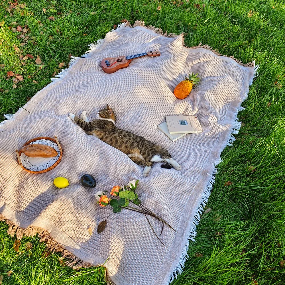 Lichtgewicht picknickkleed met decoratieve kwastjes