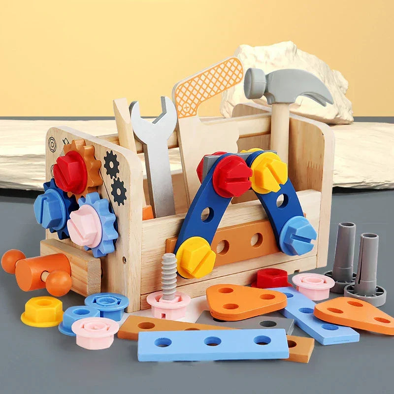 Montessori houten gereedschapskist bouwspeelgoed