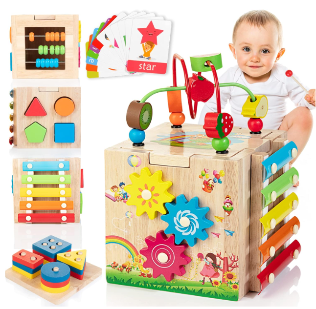 8-in-1 Montessori Educatieve Houten Speelkubus
