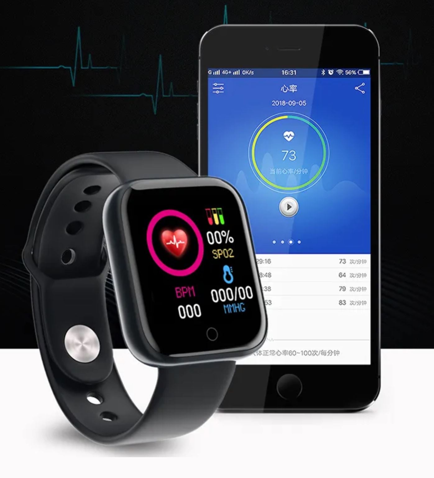 Smartwatch met Bluetooth - Hartslagmeter - Activity tracker