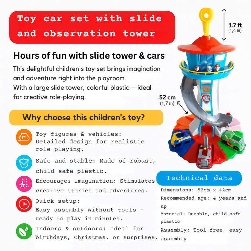 Interactieve Speeltoren met Glijbaan en Auto's