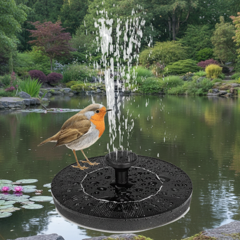Drijvende zonne-energie vogelbad fontein