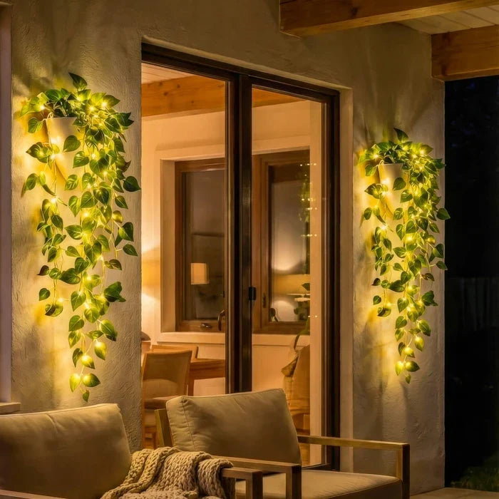 Klimoplamp in plantenbak met ledlicht