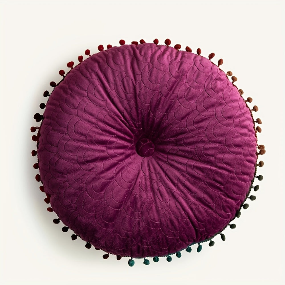 Rond Kussen Vintage Gewatteerd Fluweel Met Pompons