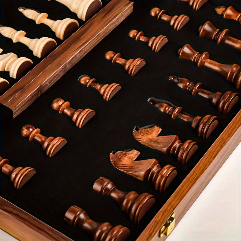 Houten schaakset met opklapbaar bord
