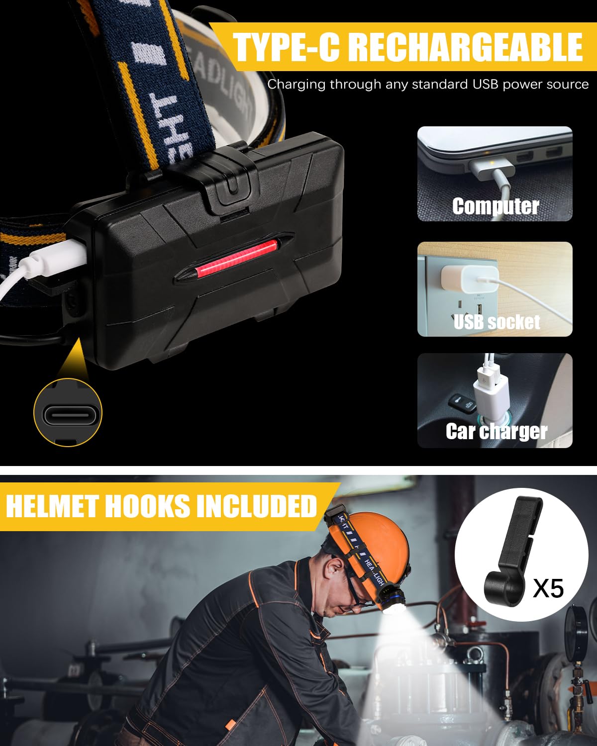 Oplaadbare Led-hoofdlamp 18000 Lumen