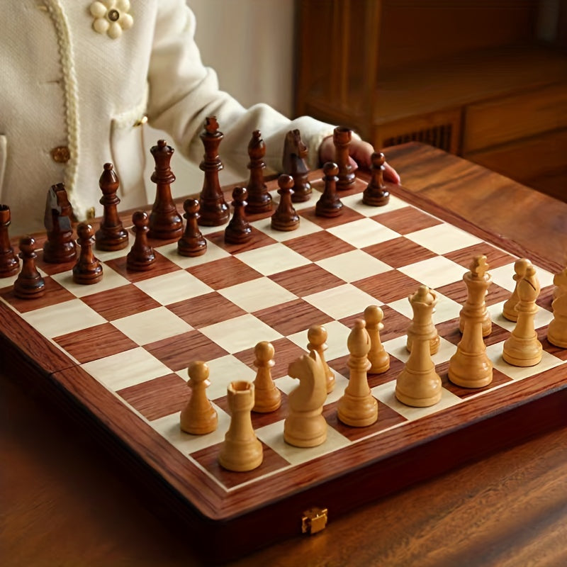 Houten schaakset met opklapbaar bord
